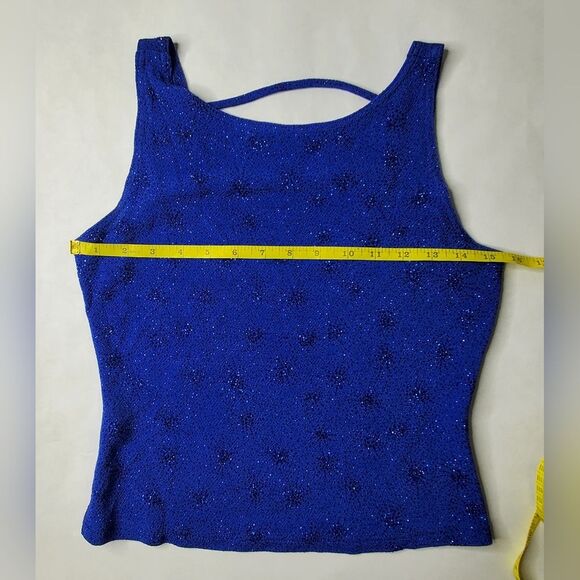 Women's Electric Blue Crop Tank Top w/ Back Cut-Out and Glitter Design - Picture 4 of 5